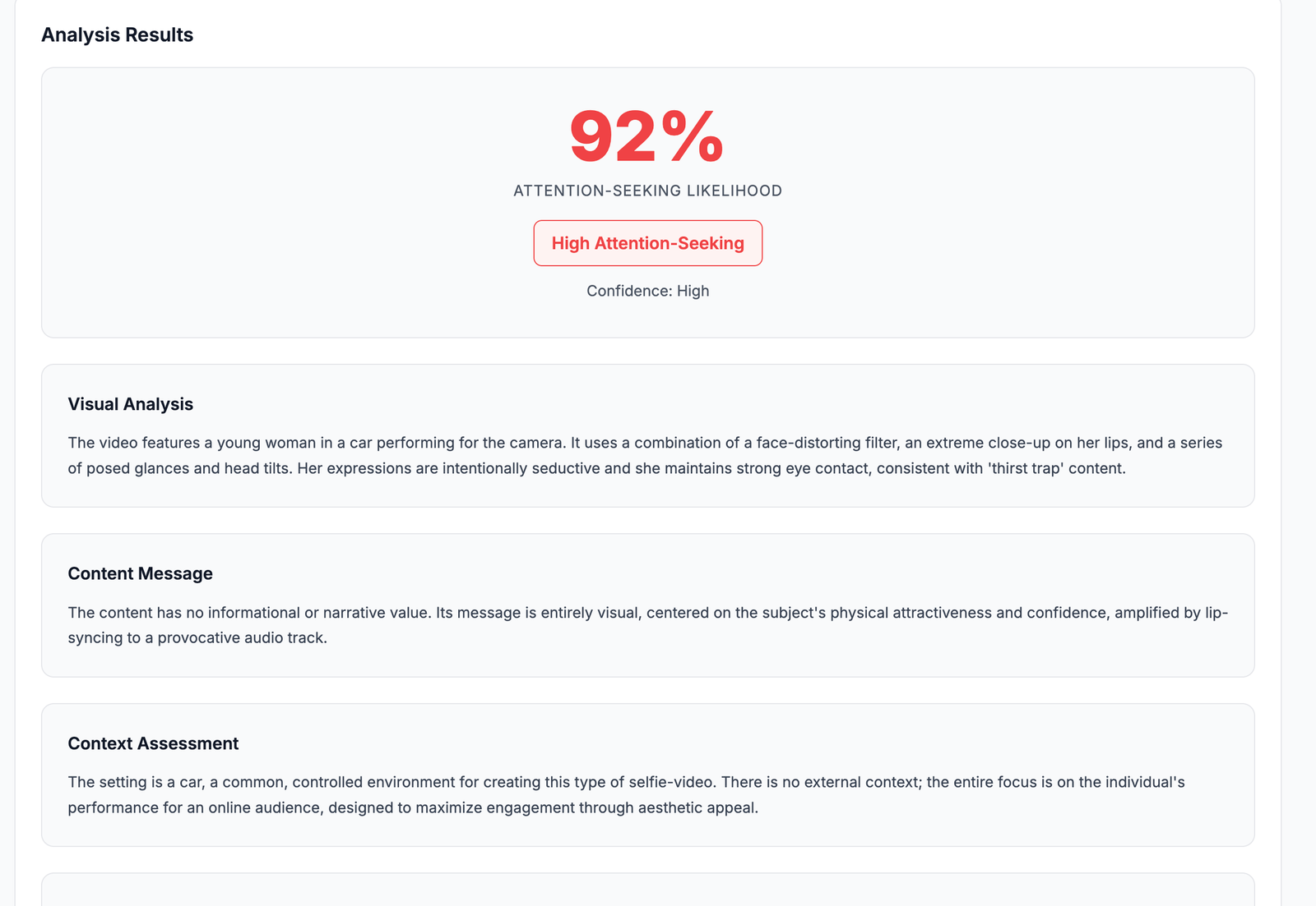 Attention-Seeking Checker Results
