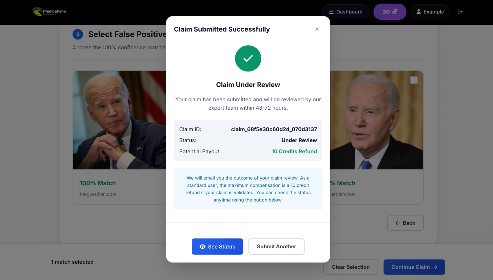 Claim Submitted Confirmation