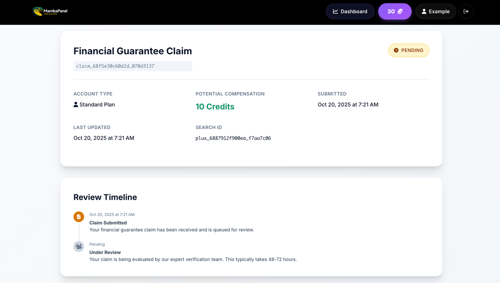 Claim Status Page